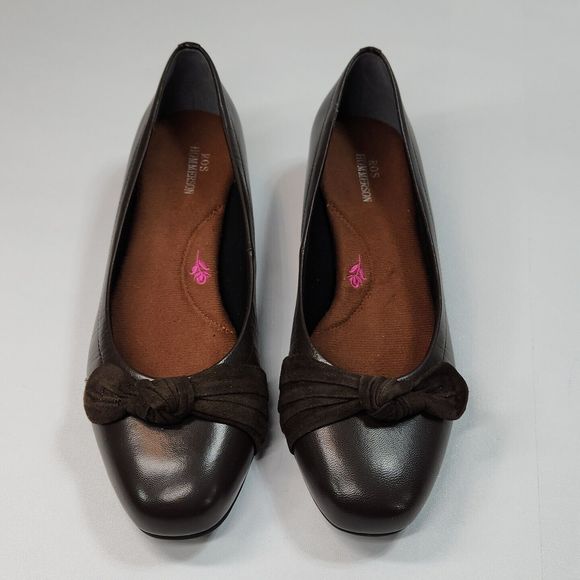 Ros Hommerson Tao Shoe Brown Leather Suede Bow Women's 8M Low 1.5" Heel Wedge - Picture 2 of 16